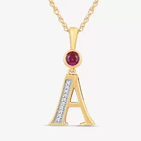 A Womens Lab Created Red Ruby 14K Gold Over Silver 18 Inch Pendant Necklace