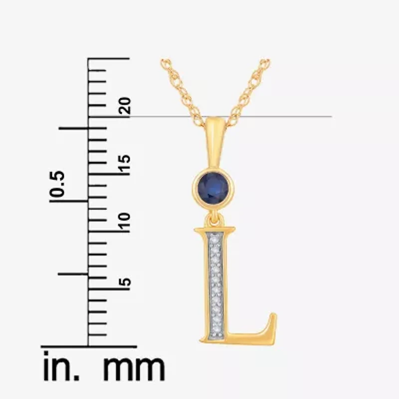 L" Womens Lab Created Blue Sapphire 14K Gold Over Silver 18 Inch Pendant Necklace