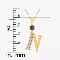 N" Womens Lab Created Blue Sapphire 14K Gold Over Silver 18 Inch Pendant Necklace