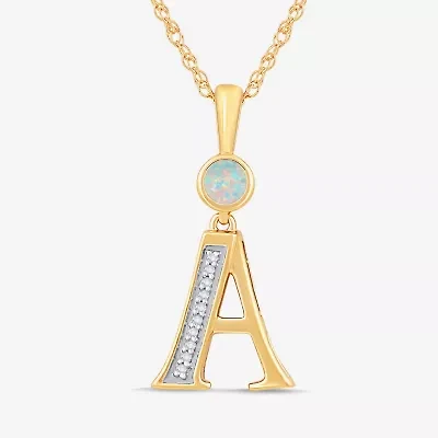 A Womens Lab Created White Opal 14K Gold Over Silver 18 Inch Pendant Necklace