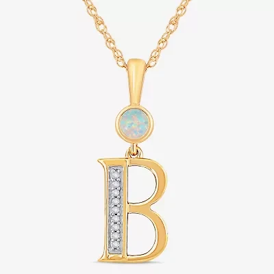 B Womens Lab Created White Opal 14K Gold Over Silver 18 Inch Pendant Necklace