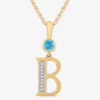 B Womens Genuine Blue Topaz 14K Gold Over Silver 18 Inch Pendant Necklace