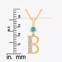 B Womens Genuine Blue Topaz 14K Gold Over Silver 18 Inch Pendant Necklace