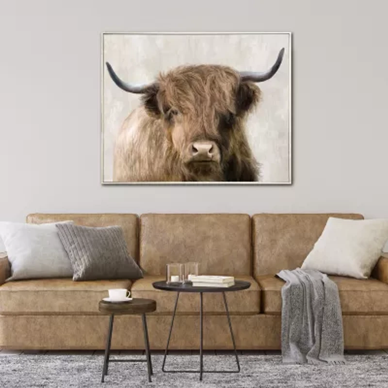 Streamline Art Caramel Cow Framed Canvas Art
