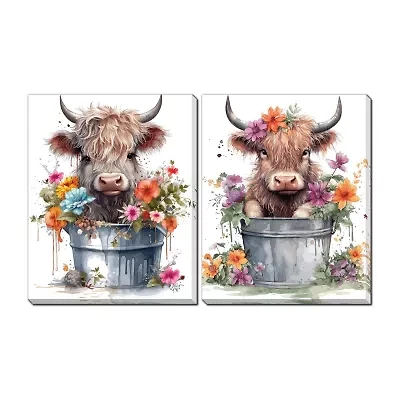 Streamline Art Baby Highland Cow 2-pc. Wall Art Set