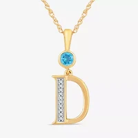 D Womens Genuine Blue Topaz 14K Gold Over Silver 18 Inch Pendant Necklace