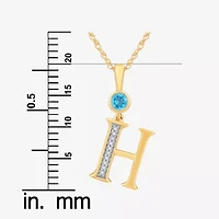 H Womens Genuine Blue Topaz 14K Gold Over Silver 18 Inch Pendant Necklace