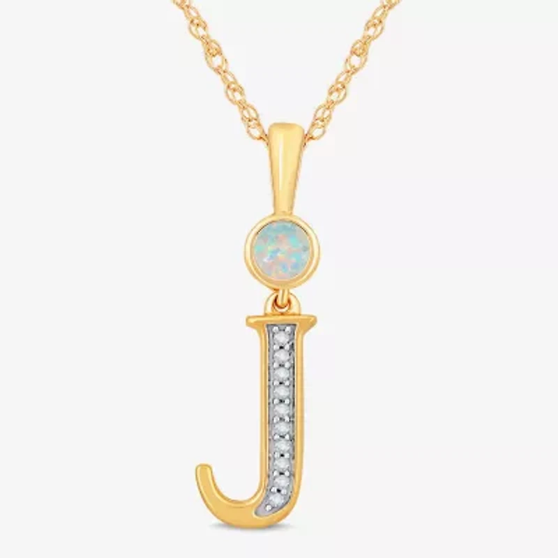 J Womens Lab Created White Opal 14K Gold Over Silver 18 Inch Pendant Necklace