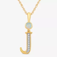 J Womens Lab Created White Opal 14K Gold Over Silver 18 Inch Pendant Necklace