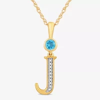 J Womens Genuine Blue Topaz 14K Gold Over Silver 18 Inch Pendant Necklace