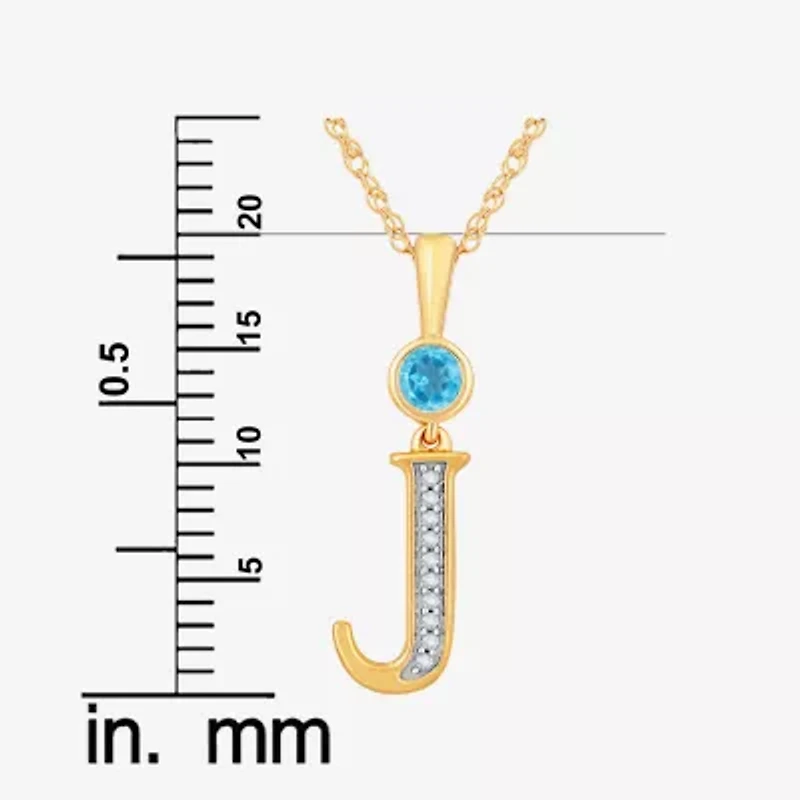 J Womens Genuine Blue Topaz 14K Gold Over Silver 18 Inch Pendant Necklace