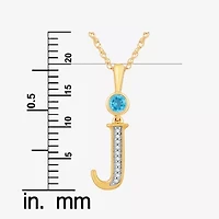 J Womens Genuine Blue Topaz 14K Gold Over Silver 18 Inch Pendant Necklace
