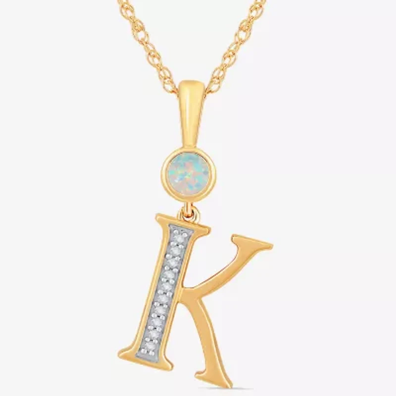 K Womens Lab Created White Opal 14K Gold Over Silver 18 Inch Pendant Necklace