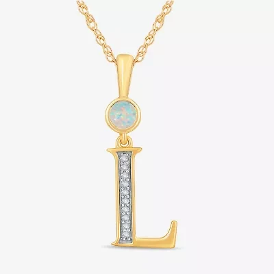 L" Womens Lab Created White Opal 14K Gold Over Silver 18 Inch Pendant Necklace