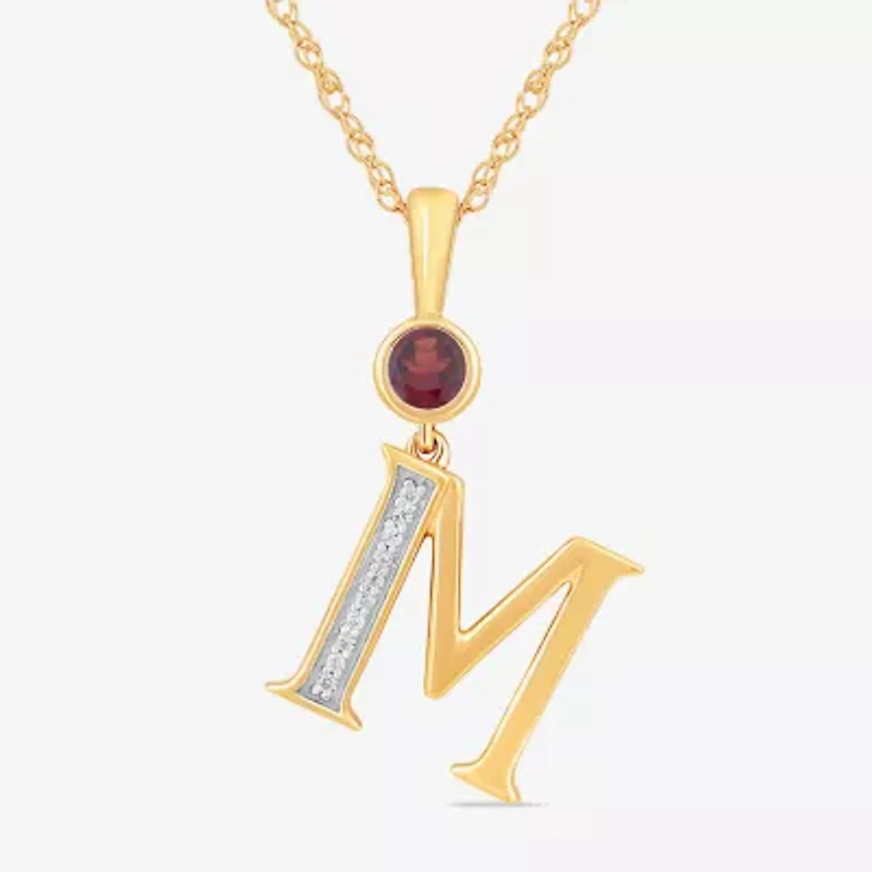 M Womens Genuine Red Garnet 14K Gold Over Silver 18 Inch Pendant Necklace