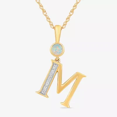 M Womens Lab Created White Opal 14K Gold Over Silver 18 Inch Pendant Necklace