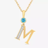 "M" Womens Genuine Blue Topaz 14K Gold Over Silver 18 Inch Pendant Necklace