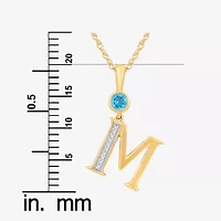"M" Womens Genuine Blue Topaz 14K Gold Over Silver 18 Inch Pendant Necklace