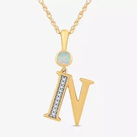 N" Womens Lab Created White Opal 14K Gold Over Silver 18 Inch Pendant Necklace