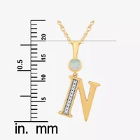 N" Womens Lab Created White Opal 14K Gold Over Silver 18 Inch Pendant Necklace