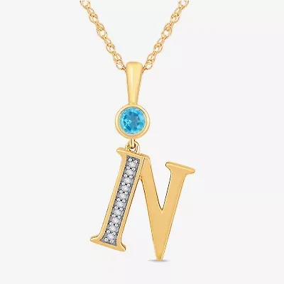 N" Womens Genuine Blue Topaz 14K Gold Over Silver 18 Inch Pendant Necklace