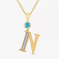 N" Womens Genuine Blue Topaz 14K Gold Over Silver 18 Inch Pendant Necklace