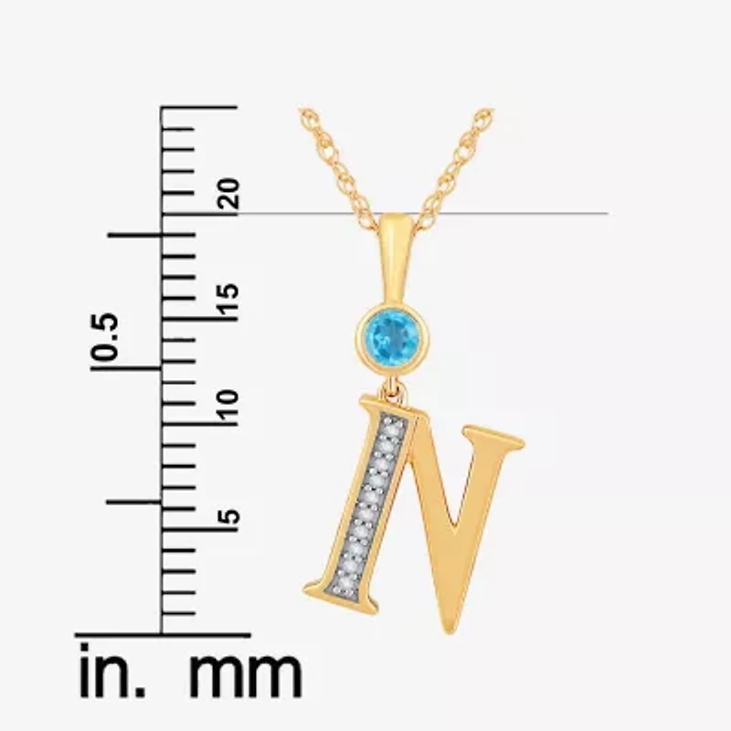 N" Womens Genuine Blue Topaz 14K Gold Over Silver 18 Inch Pendant Necklace