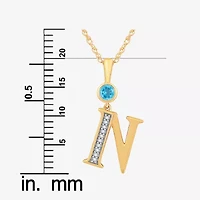 N" Womens Genuine Blue Topaz 14K Gold Over Silver 18 Inch Pendant Necklace