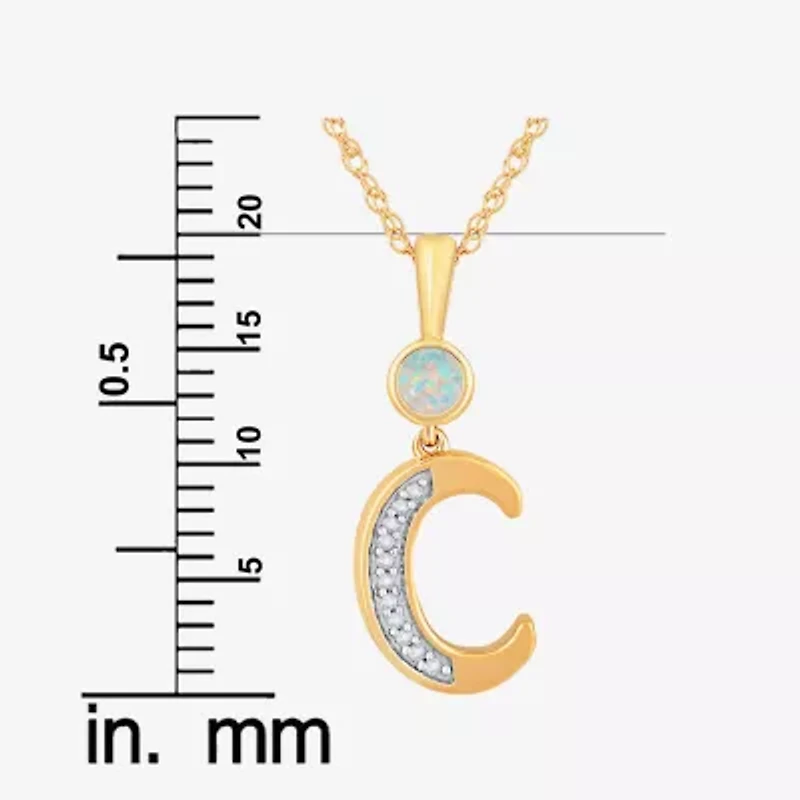 C Womens Lab Created White Opal 14K Gold Over Silver 18 Inch Pendant Necklace
