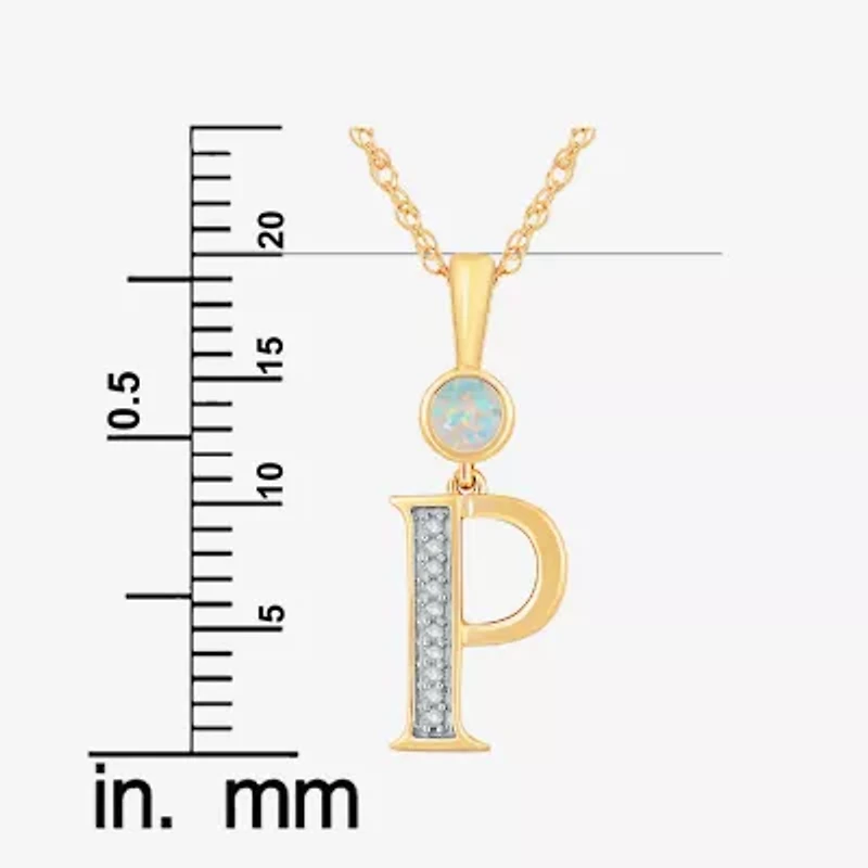 P" Womens Lab Created White Opal 14K Gold Over Silver 18 Inch Pendant Necklace