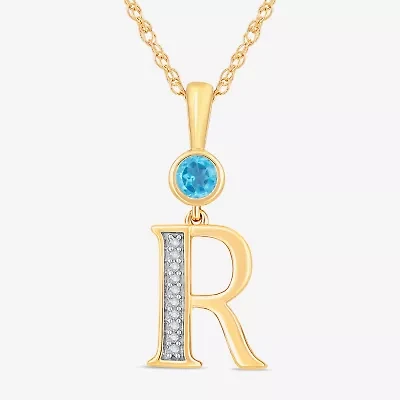 "R" Womens Genuine Blue Topaz 14K Gold Over Silver 18 Inch Pendant Necklace