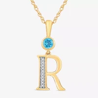"R" Womens Genuine Blue Topaz 14K Gold Over Silver 18 Inch Pendant Necklace