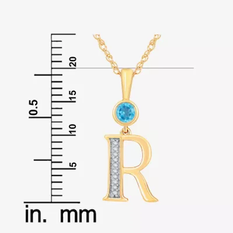 "R" Womens Genuine Blue Topaz 14K Gold Over Silver 18 Inch Pendant Necklace