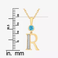 "R" Womens Genuine Blue Topaz 14K Gold Over Silver 18 Inch Pendant Necklace