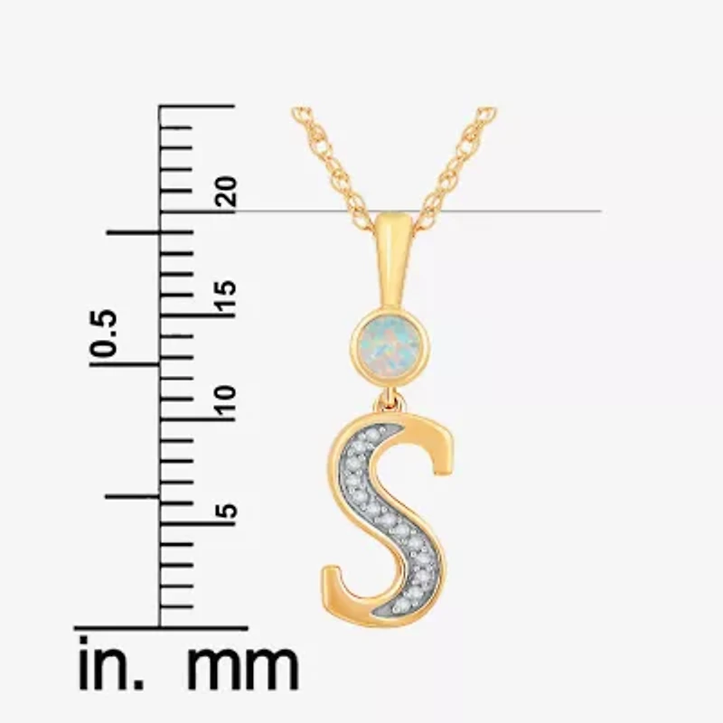 S" Womens Lab Created White Opal 14K Gold Over Silver 18 Inch Pendant Necklace