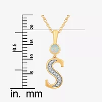 S" Womens Lab Created White Opal 14K Gold Over Silver 18 Inch Pendant Necklace