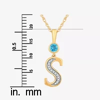 "S" Womens Genuine Blue Topaz 14K Gold Over Silver 18 Inch Pendant Necklace