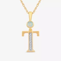 T" Womens Lab Created White Opal 14K Gold Over Silver 18 Inch Pendant Necklace