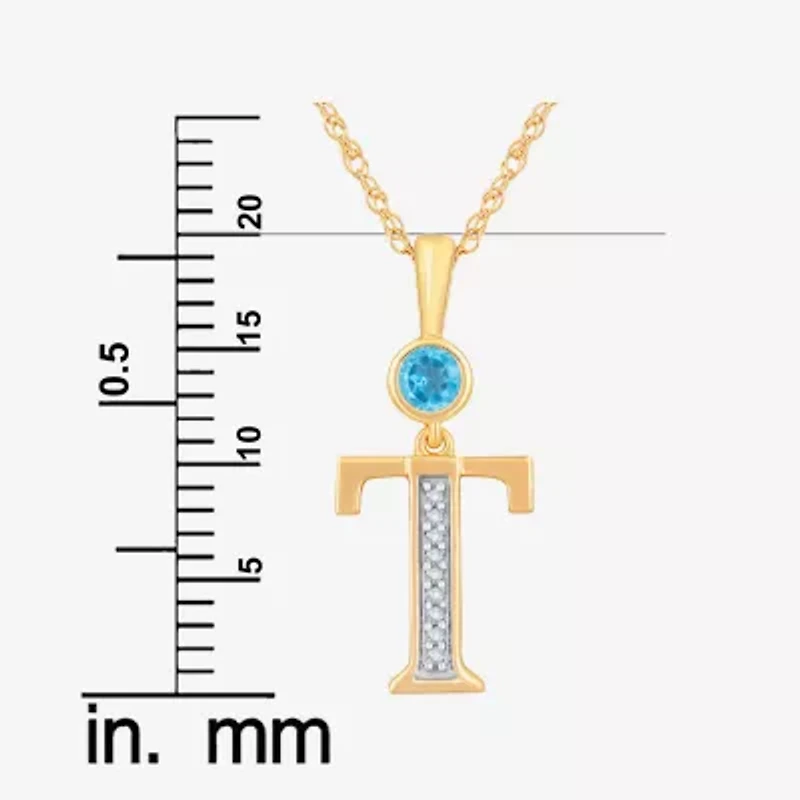T" Womens Genuine Blue Topaz 14K Gold Over Silver 18 Inch Pendant Necklace