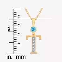 T" Womens Genuine Blue Topaz 14K Gold Over Silver 18 Inch Pendant Necklace