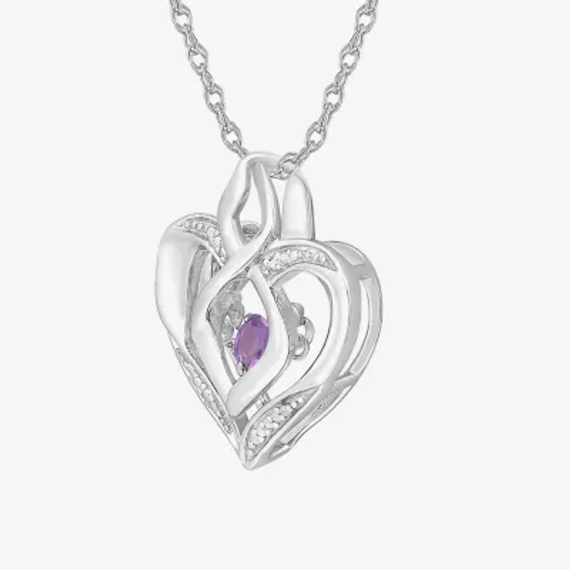 Love in Motion™ Genuine Amethyst & Diamond-Accent Heart Sterling Silver Heart Pendant Necklace