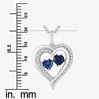 Love in Motion™ Lab-Created Blue And White Sapphire Sterling Silver Double Heart Pendant Necklace
