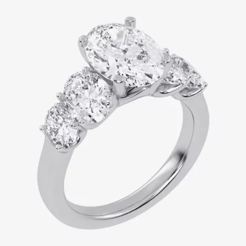 (G / Vs2-Si1) Womens 3 1/2 CT. T.W Lab Grown White Diamond 14K Gold Oval 5-Stone Engagement Ring
