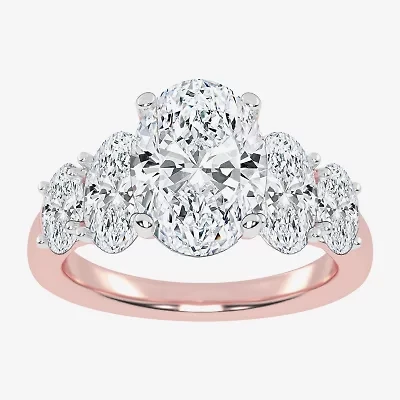 (G / Vs2-Si1) Womens 3 1/2 CT. T.W Lab Grown White Diamond 14K Gold Oval 5-Stone Engagement Ring