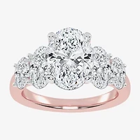 (G / Vs2-Si1) Womens 3 1/2 CT. T.W Lab Grown White Diamond 14K Gold Oval 5-Stone Engagement Ring