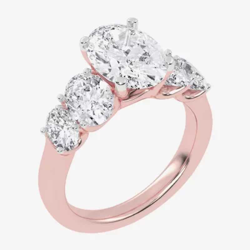 (G / Vs2-Si1) Womens 3 1/2 CT. T.W Lab Grown White Diamond 14K Gold Oval 5-Stone Engagement Ring