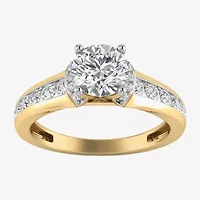 (G / Si1-Si2) Womens 1 1/2 CT. T.W. Lab Grown White Diamond 10K Gold Round Side Stone Halo Engagement Ring