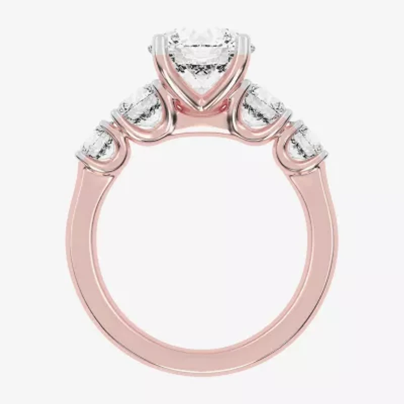 (G / Vs2-Si1) Womens 3 1/2 CT. T.W Lab Grown White Diamond 14K Gold Round 5-Stone Engagement Ring