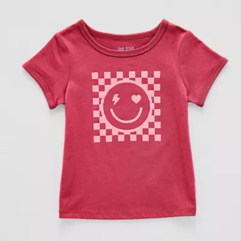Okie Dokie Toddler & Little Girls U Neck Short Sleeve Regular Fit Graphic T-Shirt