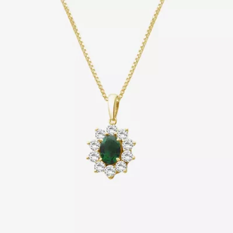 Womens Oval-cut Gemstone & / CT. T.W. Lab-Grown Diamond 10K Gold Pendant Necklace